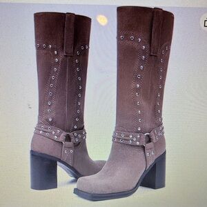 Hoan Tai women mid calf motorcycle biker boots